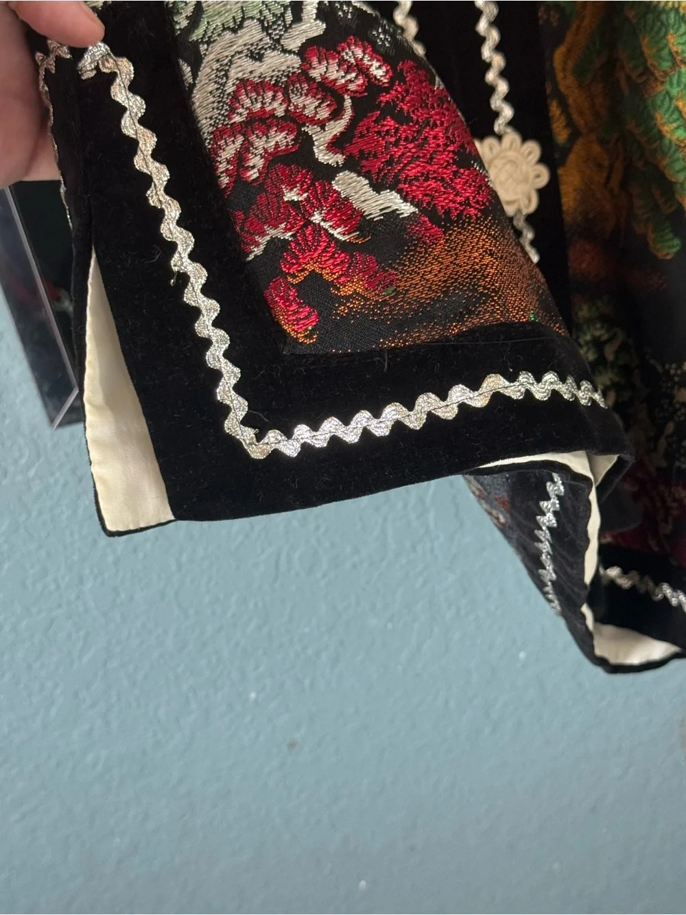 Vintage Black Multicolor Embroidered Asian-Inspired Top